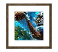 American Football Sport Quarterback Snap Ready to Pass Grid Iron Splatter Oil Painting Square Wooden Framed Wall Art Print Picture 8X8 Inch Artery8 Brown One Size