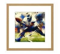 American Football Sport Running Back Touchdown Gridiron Blue White Splatter Oil Painting Square Wooden Framed Wall Art Print Picture 8X8 Inch Artery8 Light Oak One Size