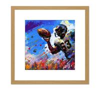 American Football Sport Splatter Painting 53 Shirt Multicoloured Vibrant Blue Bright Quarterback Gridiron Square Wooden Framed Wall Art Print Picture Artery8 Light Oak One Size