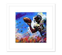 American Football Sport Splatter Painting 53 Shirt Multicoloured Vibrant Blue Bright Quarterback Gridiron Square Wooden Framed Wall Art Print Picture Artery8 White One Size