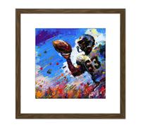 American Football Sport Splatter Painting 53 Shirt Multicoloured Vibrant Blue Bright Quarterback Gridiron Square Wooden Framed Wall Art Print Picture Artery8 Brown One Size