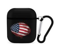 American Football Us Flag Earphone Case Cover Compatible with AirPods 1&2 Shockproof Bluetooth Headset Case Black-style