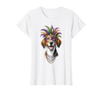 American Foxhound Dog Mardi Gras Value Graphic T-Shirt, Women, White, S