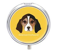 American Foxhound Dog On Yellow Iron Pill Box Case Organizer with Internal Separate Plastic Dividers, Travel Small Medicine Bag Holder Carrier Round Container