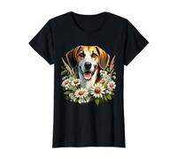 American Foxhound Dog Summer Daisy Wildflowers Artwork Value Graphic T-Shirt, Women, Black, L
