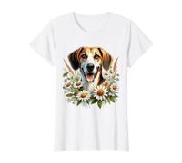 American Foxhound Dog Summer Daisy Wildflowers Artwork Value Graphic T-Shirt, Women, White, L