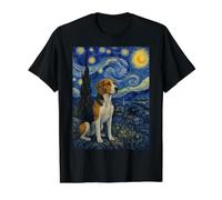 American Foxhound Dog Van Gogh Starry Night Value Graphic T-Shirt, Men, Black, M