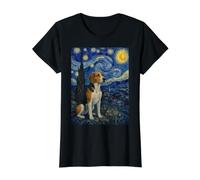 American Foxhound Dog Van Gogh Starry Night Value Graphic T-Shirt, Women, Black, M