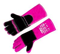 AMERICAN FUR Welding Grill Leather Gloves 16" 500°C Welding Gloves Heat/Fire Resistant Gloves for Oven/Grill/Fireplace/Oven/Stove/BBQ/16 Inch Extra Long Sleeve (16 inch, Pink Ink Black)