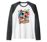 American Game ON 6TH Grade Soccer Kick Off First Day Teacher Raglan Baseball Tee