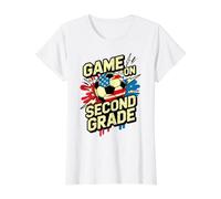 American Game ON Second Grade Soccer Hello First Day Teacher Value Graphic T-Shirt, Women, White, XL