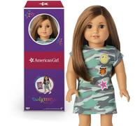 American Girl Truly Me 18-Inch Doll 107 with Brown Eyes, Layered Straight Brown Hair, Light-to-Medium Skin with Warm Undertones, Camo T-Shirt Dress