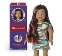American Girl Truly Me 18-Inch Doll 120 with Hazel Eyes, Wavy Dark-Brown Hair with Bright Rainbow Highlights, Tan Skin with Neutral Undertones, Camo T-Shirt Dress