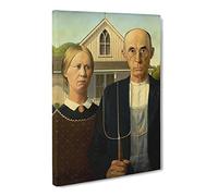 American Gothic By Grant Wood Classic Painting Canvas Wall Art Print Ready to Hang, Framed Picture for Living Room Bedroom Home Office Décor, 30x20 Inch (76x50 cm)