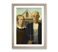 American Gothic By Grant Wood Classic Painting Framed Print | A3 Oak Framed Wall Art | Ready to Hang | Classic Historical Picture | Living Room Bedroom Lounge Office