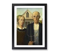 American Gothic By Grant Wood Classic Painting Framed Wall Art Print, Ready to Hang Picture for Living Room Bedroom Home Office Décor, Black A2 (64 x 46 cm)