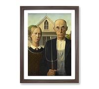 American Gothic By Grant Wood Classic Painting Framed Wall Art Print, Ready to Hang Picture for Living Room Bedroom Home Office Décor, Walnut A3 (34 x 46 cm)