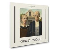 American Gothic By Grant Wood Exhibition Museum Classic Painting Canvas Wall Art Print Ready to Hang, Framed Picture for Living Room Bedroom Home Office Décor, 14x14 Inch (35x35 cm)