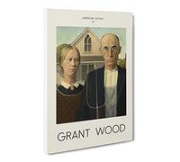 American Gothic By Grant Wood Exhibition Museum Painting Canvas Wall Art Print Ready to Hang, Framed Picture for Living Room Bedroom Home Office Décor, 24x16 Inch (60x40 cm)