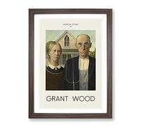 American Gothic By Grant Wood Exhibition Museum Painting Framed Wall Art Print, Ready to Hang Picture for Living Room Bedroom Home Office Décor, Walnut A2 (64 x 46 cm)