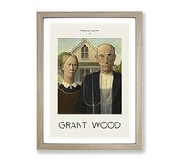American Gothic By Grant Wood Exhibition Museum Painting Framed Wall Art Print, Ready to Hang Picture for Living Room Bedroom Home Office Décor, Oak A3 (34 x 46 cm)