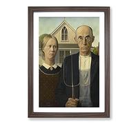 American Gothic by Grant Wood Framed Print | A2 Walnut Framed Wall Art | Ready to Hang | Modern Nature Picture | Living Room Bedroom Lounge Office
