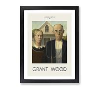 American Gothic By Grant Wood Framed Wall Art Print A3 Black