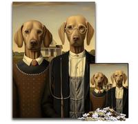 American Gothic Dog Parody 1000Pc Adults Jigsaw Puzzle Jigsaw Puzzles Challenging DIY Brain Teaser Perfect Family Game Or Decorative Gift 1000 PCS(75x50cm)