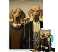 American Gothic Dog Parody Puzzles for Adults 1000 Pieces Mental Boost Play Neat Cut Perfect Alignment Bonding Activity for Loved Ones (50x75cm)