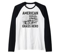 American Grass Hero Lawn Mower Raglan Baseball Tee