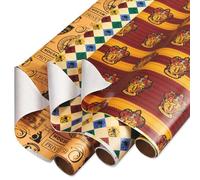 American Greetings 105 sq. ft. Harry Potter Wrapping Paper Set with Gridlines for Birthdays, Graduations and All Occasions, Hogwarts House Crests, Gryffindor Robe and Marauders Map (3 Rolls, 30 in. x