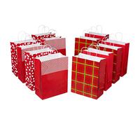 American Greetings 13'' Large Red Gift Bags, for Christmas and All Holidays, Stripes, Polka Dots and Plaid (12 Bags)