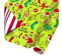 American Greetings 40 sq. ft. Reversible The Grinch Wrapping Paper for Christmas, Stripes (1 Roll, 30 in. x 192 in.)