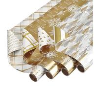 American Greetings 80 sq. ft. Gold Wrapping Paper Bundle (Snowflakes) for Christmas, New Years, and All Holidays (4 Rolls 30 in. x 8 ft.)