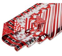 American Greetings 80 sq. ft. Reversible Christmas Wrapping Paper Bundle, Red, Black and Silver Foil, Candy Cane Stripe, Snowmen and Santa Belt (4 Rolls 30 in. x 8 ft.)