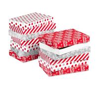 American Greetings Christmas Gift Boxes, Red, White and Silver Christmas Patterns (12-Boxes, 18 in. x 13 in.)