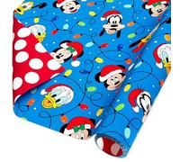 American Greetings Disney Christmas Wrapping Paper Roll with Mickey, Red and Blue Holiday Gift Wrap (40 sq. ft., 1 Reversible Roll-30 in. x 16 ft.) Mickey Mouse, Minnie Mouse, Goofy Donald Duck, Pluto