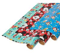 American Greetings Disney Christmas Wrapping Paper Rolls, Red and Blue Holiday Gift Wrap (105 sq. ft., 3 Rolls-30 in. x 14 ft., Cut Lines) Mickey Mouse, Minnie Mouse, Donald Duck, Pluto