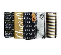 American Greetings Multi Design Wine Gift Bags, Black, Gold and Silver (5 Bags)