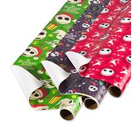 American Greetings Nightmare Before Christmas Wrapping Paper Bundle with Cut Lines, Jack Skellington and Zero (3 Rolls, 105 sq. ft.)