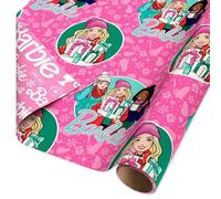 American Greetings Reversible Christmas Wrapping Paper for Kids, Barbie and Friends, Christmas Trees (1 Roll, 75 sq. ft.)