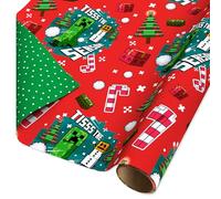 American Greetings Reversible Christmas Wrapping Paper for Kids, Minecraft and Polka Dots (1 Roll, 75 sq. ft.)