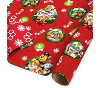 American Greetings Reversible Christmas Wrapping Paper for Kids, Paw Patrol and Paw Prints (1 Roll, 75 sq. ft.)