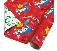 American Greetings Reversible Christmas Wrapping Paper for Kids, Sonic the Hedgehog (1 Roll, 75 sq. ft.)
