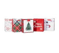 American Greetings Small Christmas Gift Bags, Red, White and Green (5 Bags)