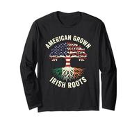 American Grown Irish Roots Tree Flag Style Long Sleeve T-Shirt