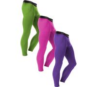 AMERICAN HEAVEN Men's Base Layer Athletic Workout Running Tights Leggings-Ultra Soft Thermal Bottoms, 3 Pack- Neon Pink / Purple / Green, Small