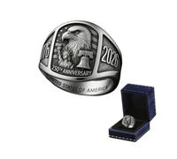 American Heritage 250th Anniversary Commemorative Ring, 1776-2026 Patriotic Eagle Design, Sterling Silver Finish, Liberty Bell and Statue Motif, Gift Box Included (10)