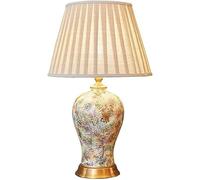 American Home Farmhouse Simple Ceramic Nightstand Lamp Painted Porcelain Table Lamp, Modern Fabric Shade Bedside Lamp,Chandelier