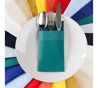 AMERICAN HOMESTEAD Dinner Napkins with Flatware Pocket - Pre-Folded Cloth-Like Disposable Table Napkins - Absorbent Paper Serviettes for Weddings, Parties, and Events - 16" x 15.5" (50, Green)